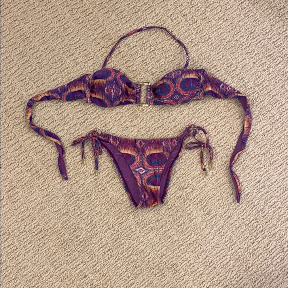 Vix purple print strapless bikini SZ S